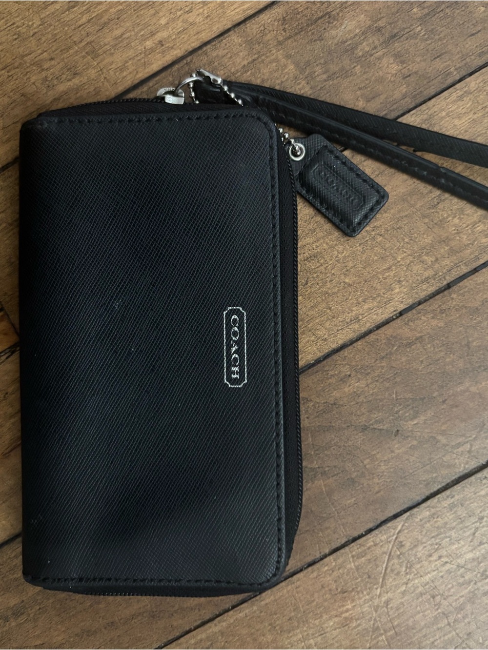 Coach Black Saffiano Zip-Around Wristlet